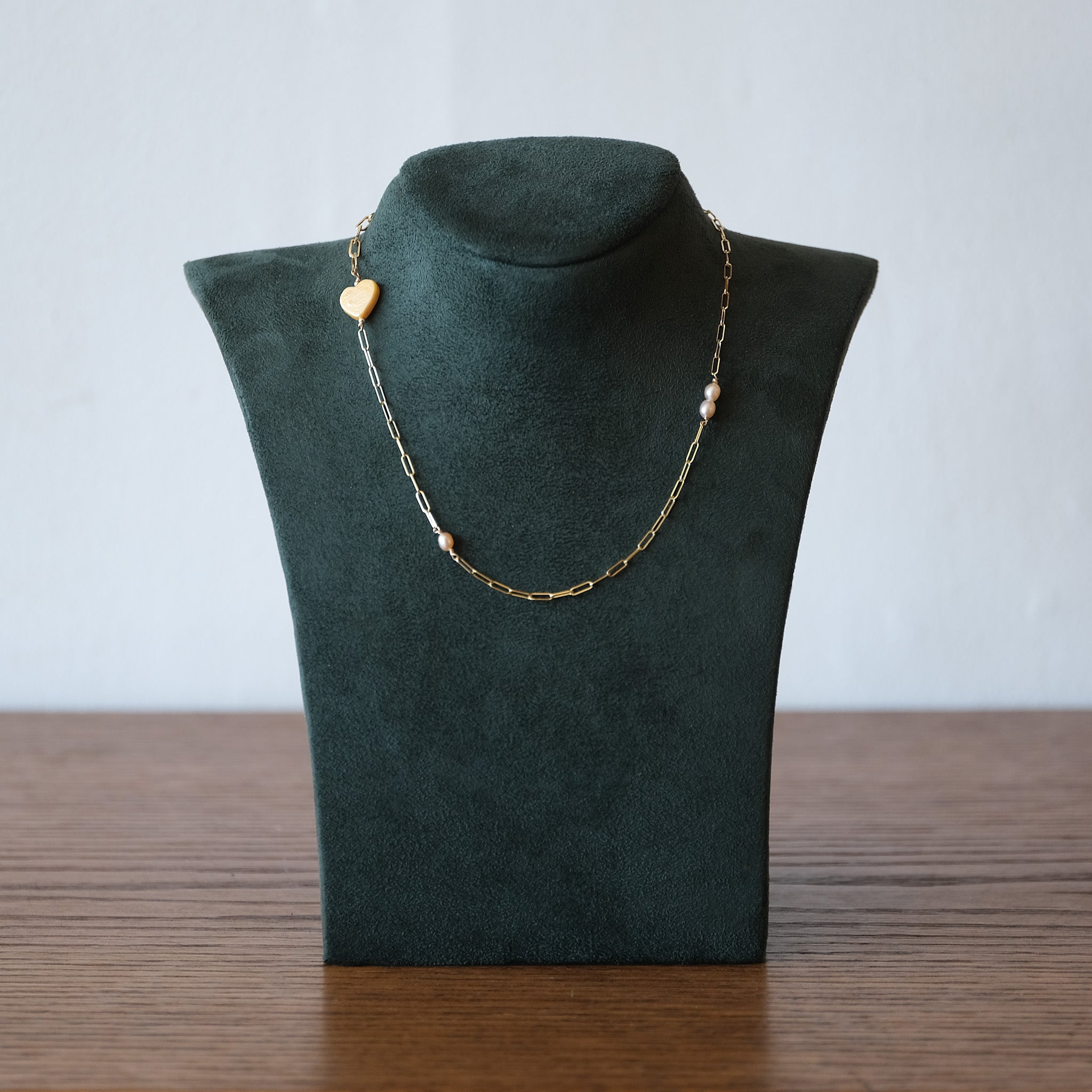 Mixed Brick Pearl Heart Necklace | OOAK