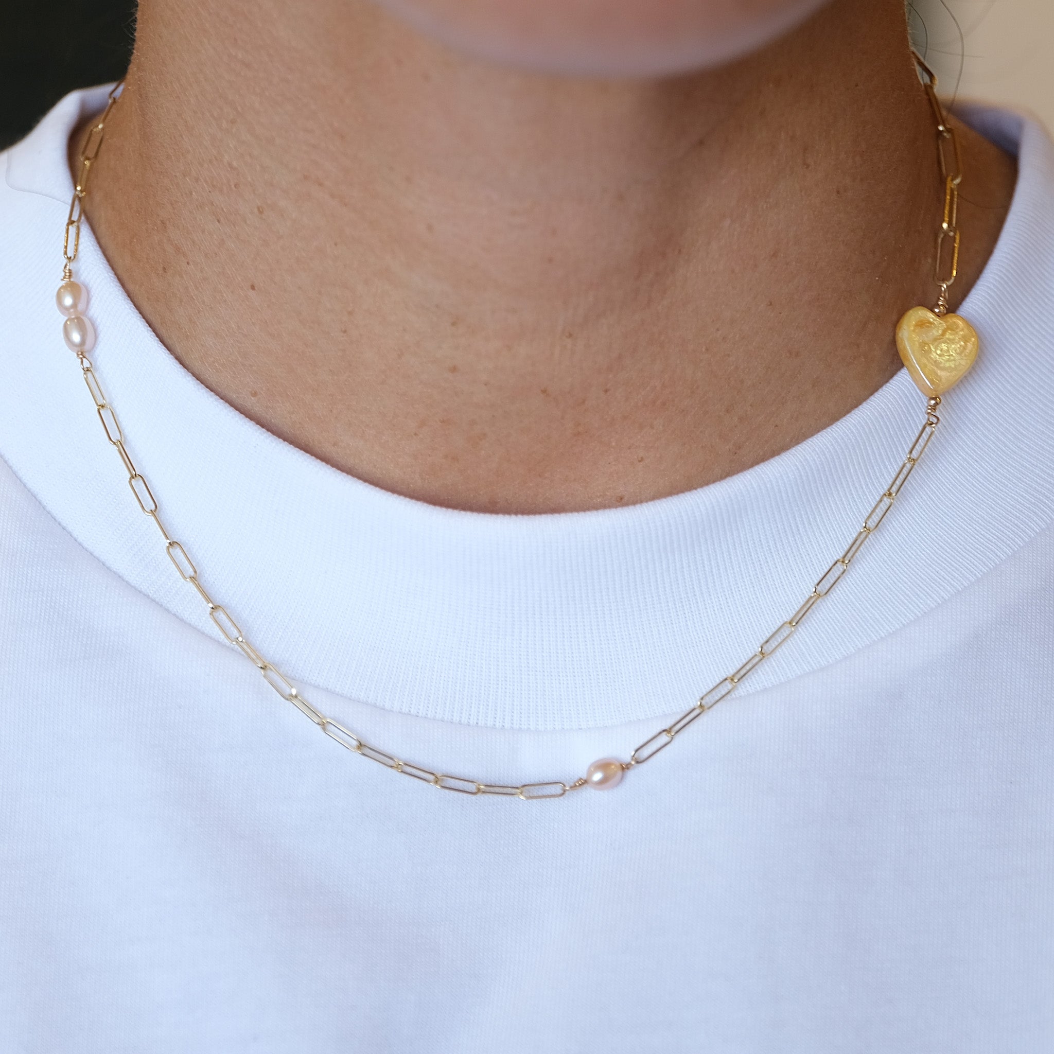 Mixed Brick Pearl Heart Necklace | OOAK