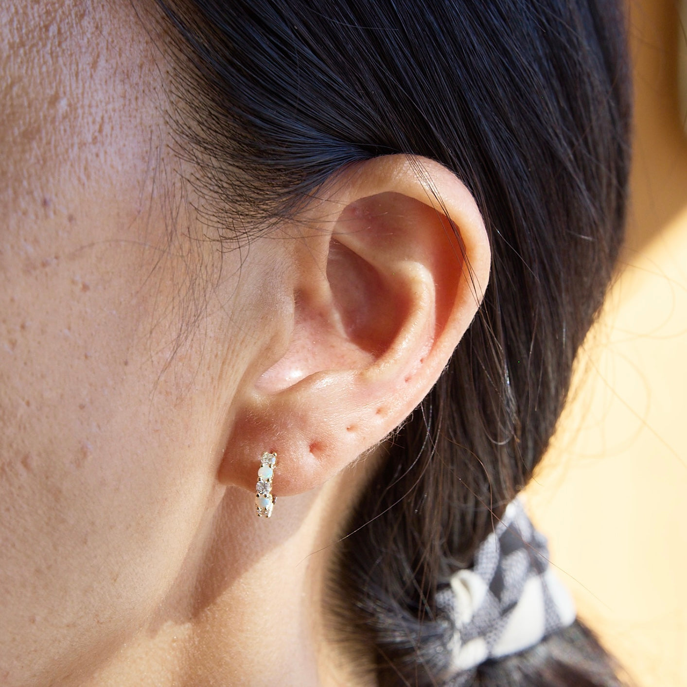 White Diamond and Opal Huggies | OOAK