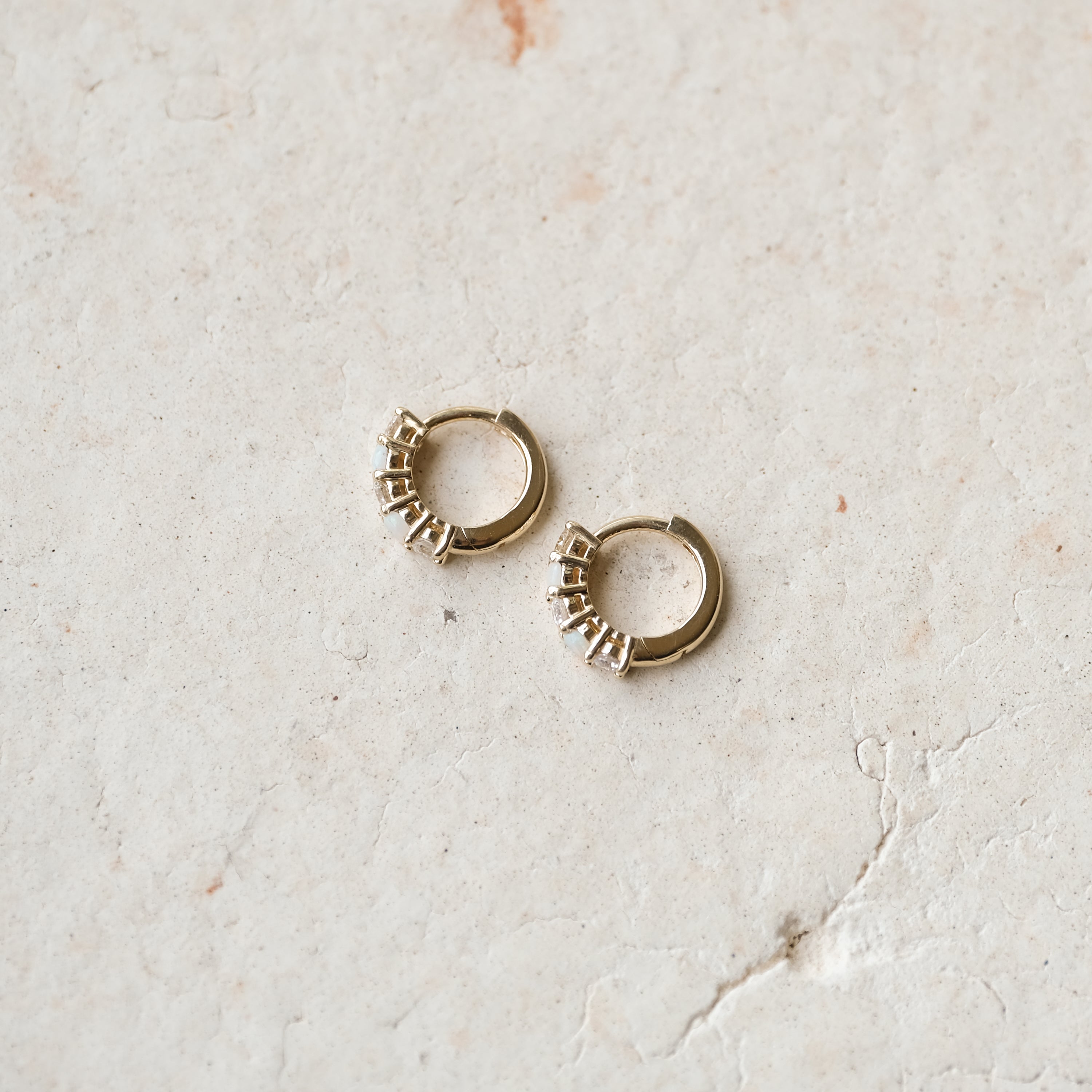 White Diamond and Opal Huggies | OOAK