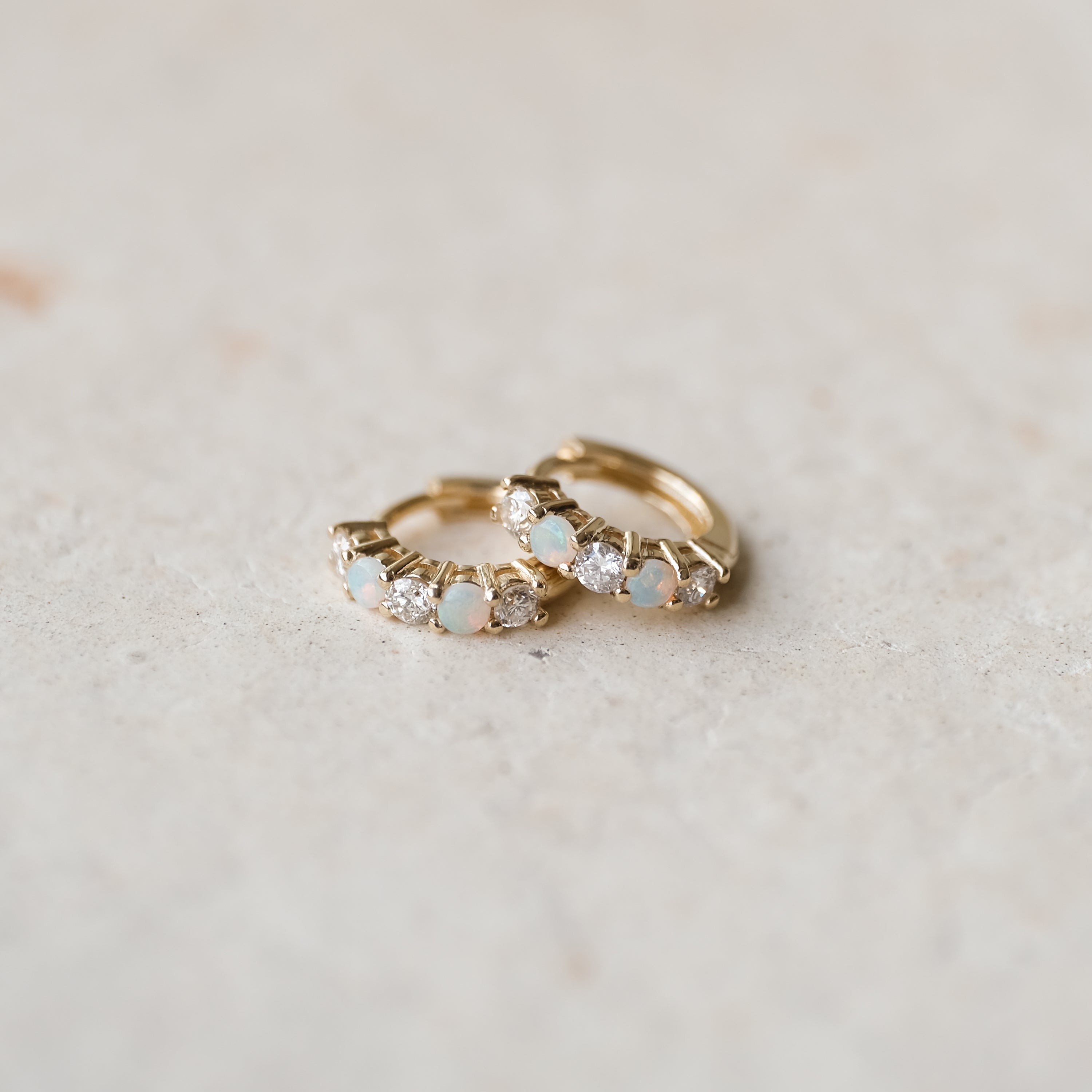 White Diamond and Opal Huggies | OOAK