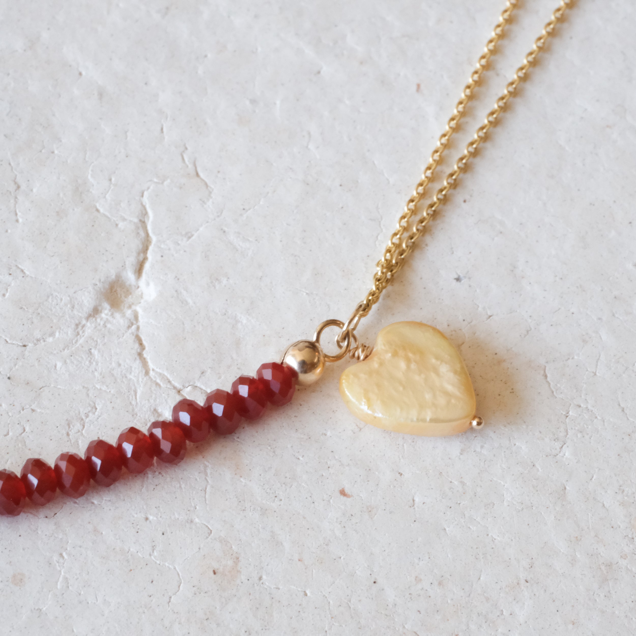 Agate and Mother of Pearl Heart Necklace | OOAK