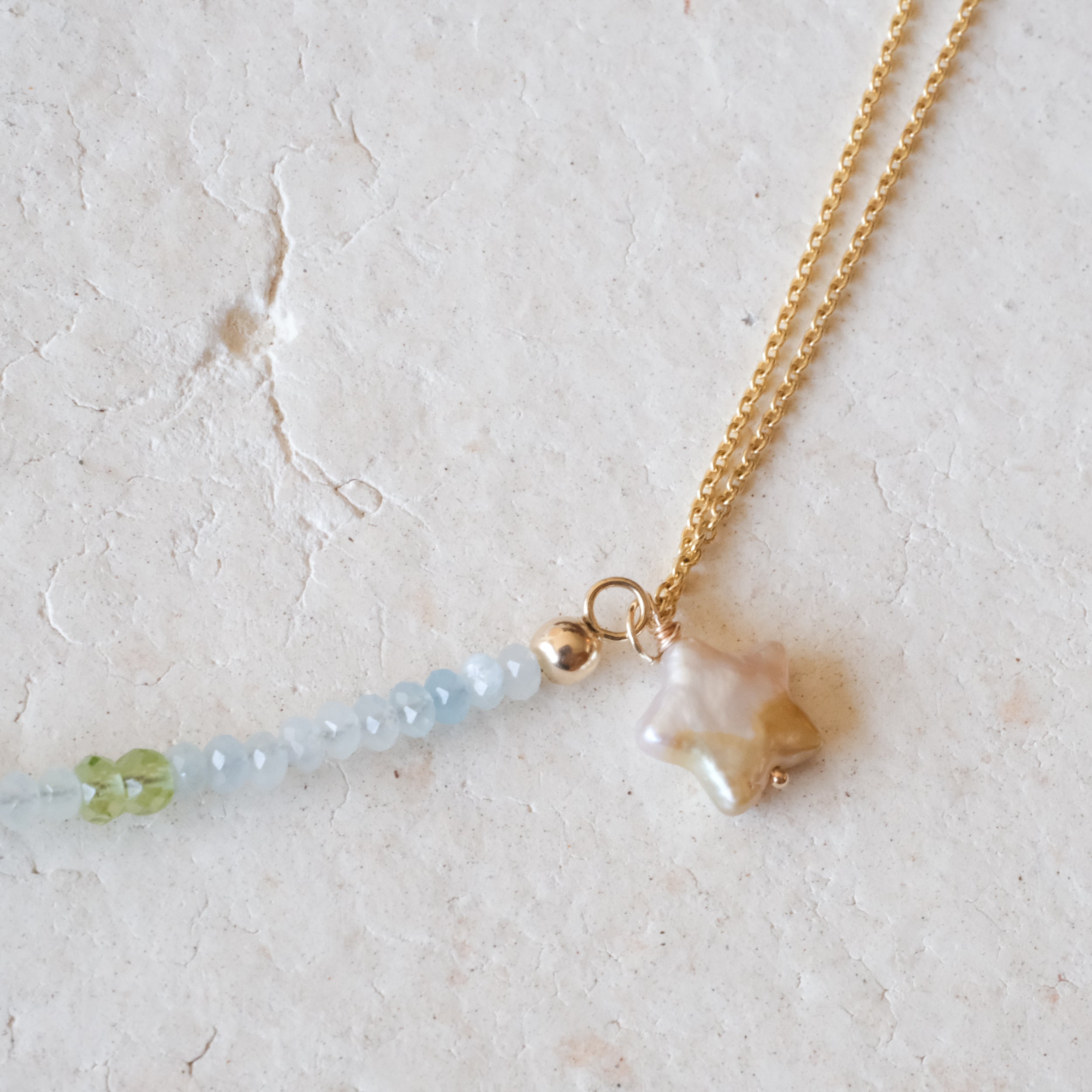 Aquamarine and Peridot Star Necklace | OOAK